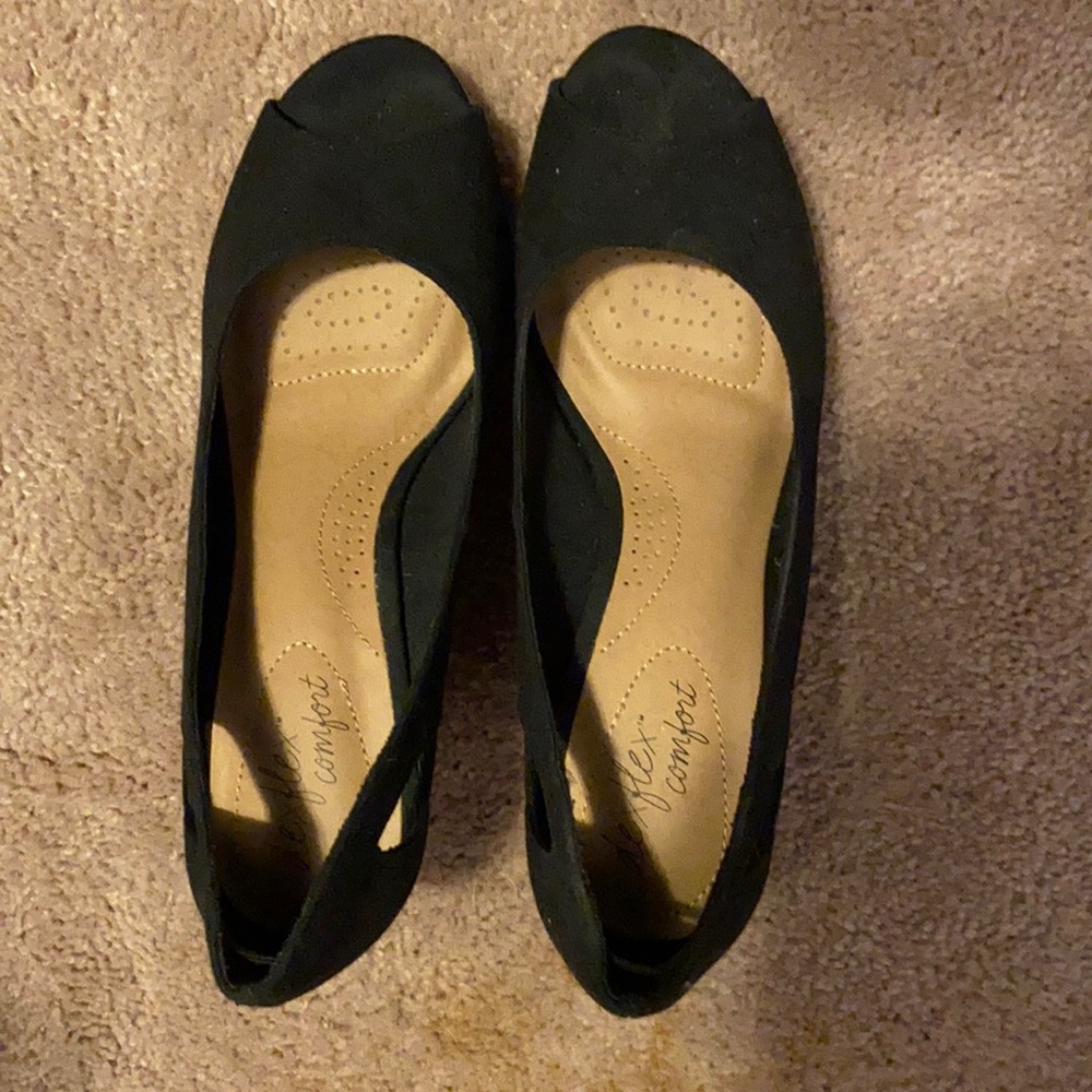 Black & cork open toe wedges size 8